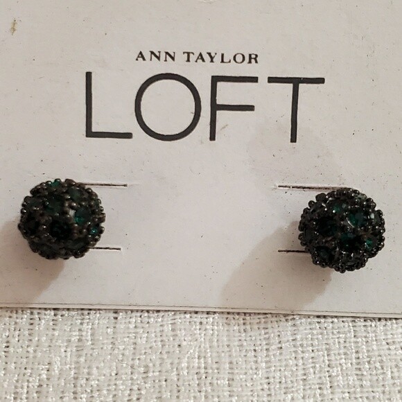 LOFT Green Rhinestone Stud Ball Earrings #408