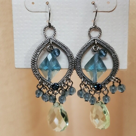 Ann Taylor Silver Blue Bead Earrings #486