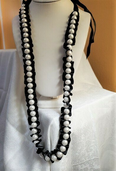 LOFT Chunky Satin Ribbon Faux Pearl  Necklace #777