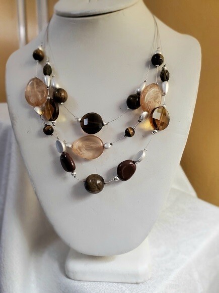 Charter Club 3-Tier Brown Stone Necklace #775