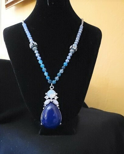 LOFT Green Blue Stone &amp; Rhinestone Pendant Necklace #783