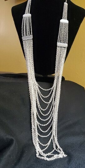 LOFT Silvertone Mesh Multistrand Necklace #786