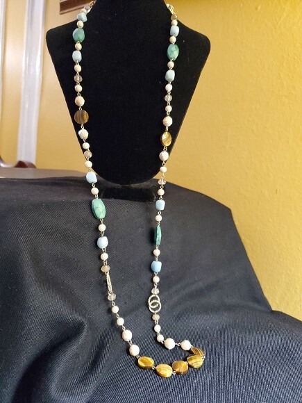Ann Taylor Turquoise and Brown Stone Necklace #785