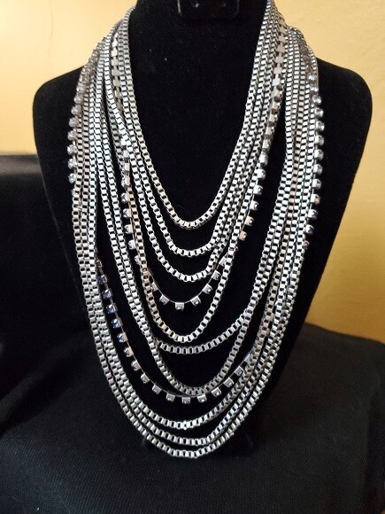 11-Tier Silvertone Rhinestone Necklace #776