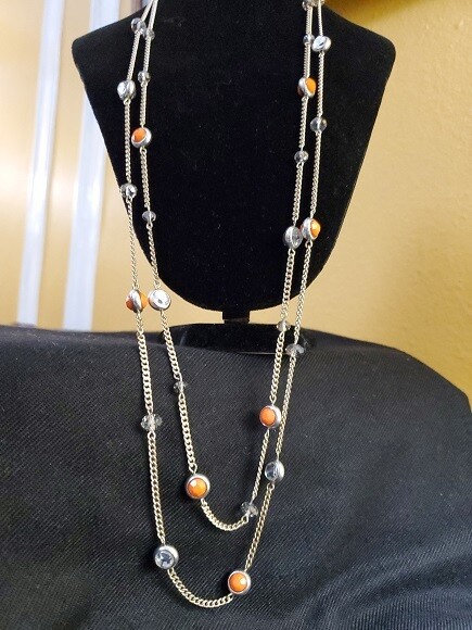 LOFT Goldtone Orange Bead Rhinestone Necklace #793
