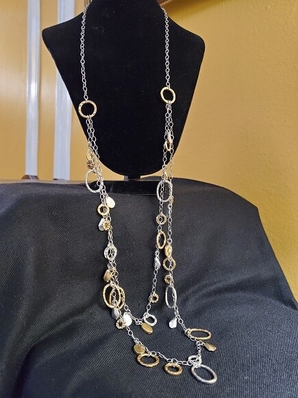 Tricolor Hammered Metal Dangle Pendants Necklace #806