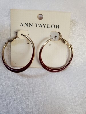 Ann Taylor Brushed Goldtone Red Hoop Earrings #825