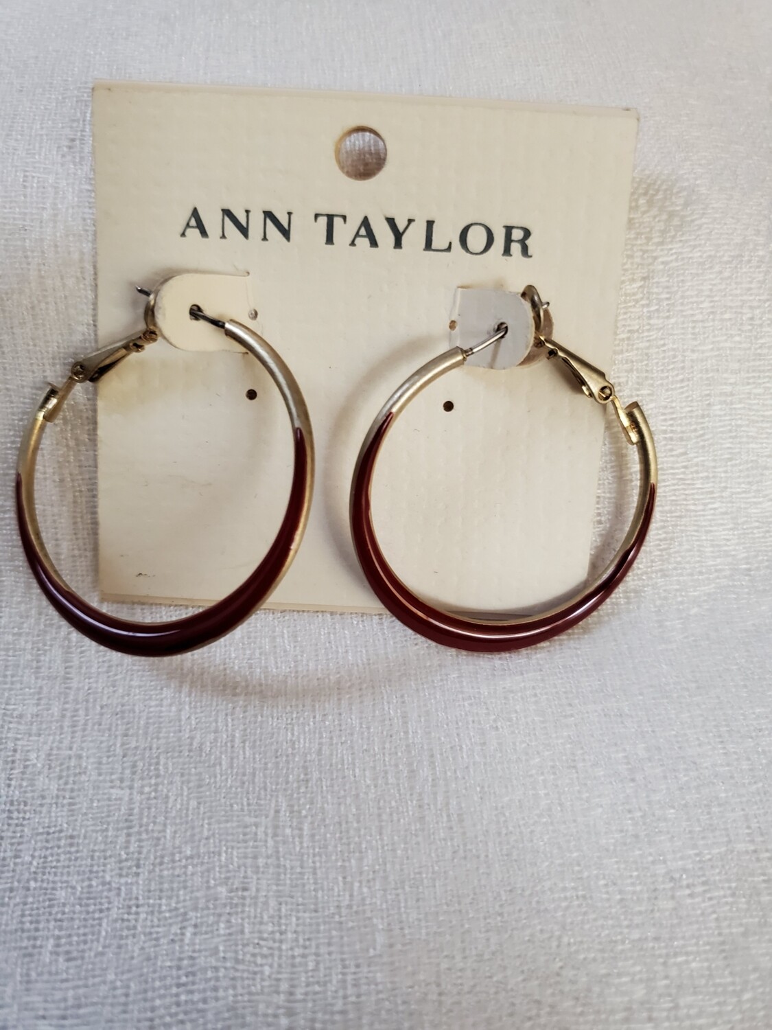 Ann Taylor Brushed Goldtone Red Hoop Earrings #825