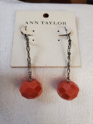 Ann Taylor Silvertone Drop Coral Bead Earrings #827