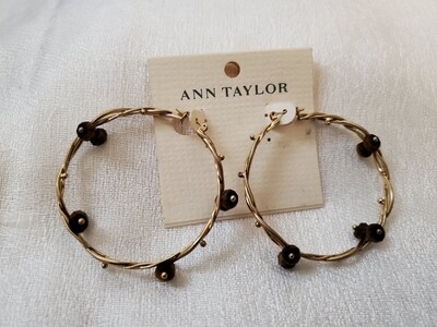 Ann Taylor Goldtone Brown Bead Hoop Earrings #823