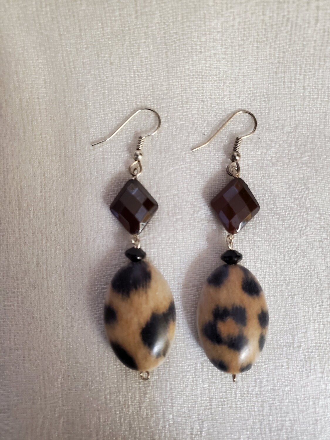 Brown Animal Print Dangle Stone Earrings #841