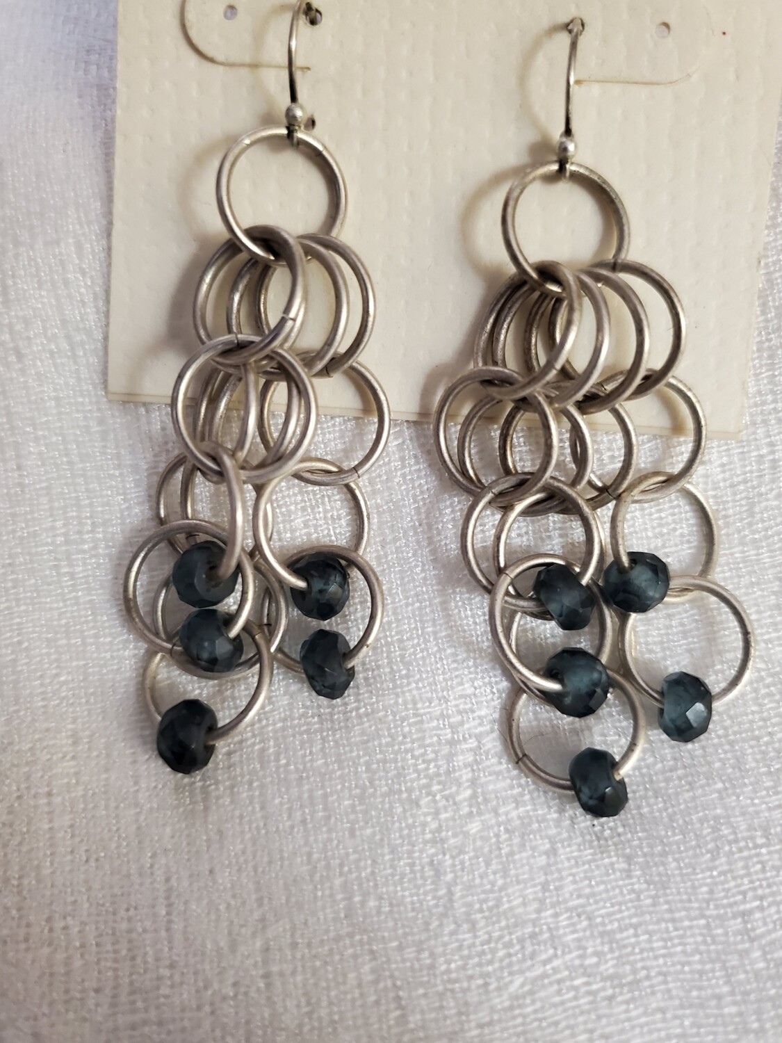 Ann Taylor Silver Dangle Blue Bead Earrings #836