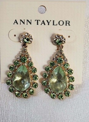 Ann Taylor Lime Rhinestone Teardrop Earrings #828