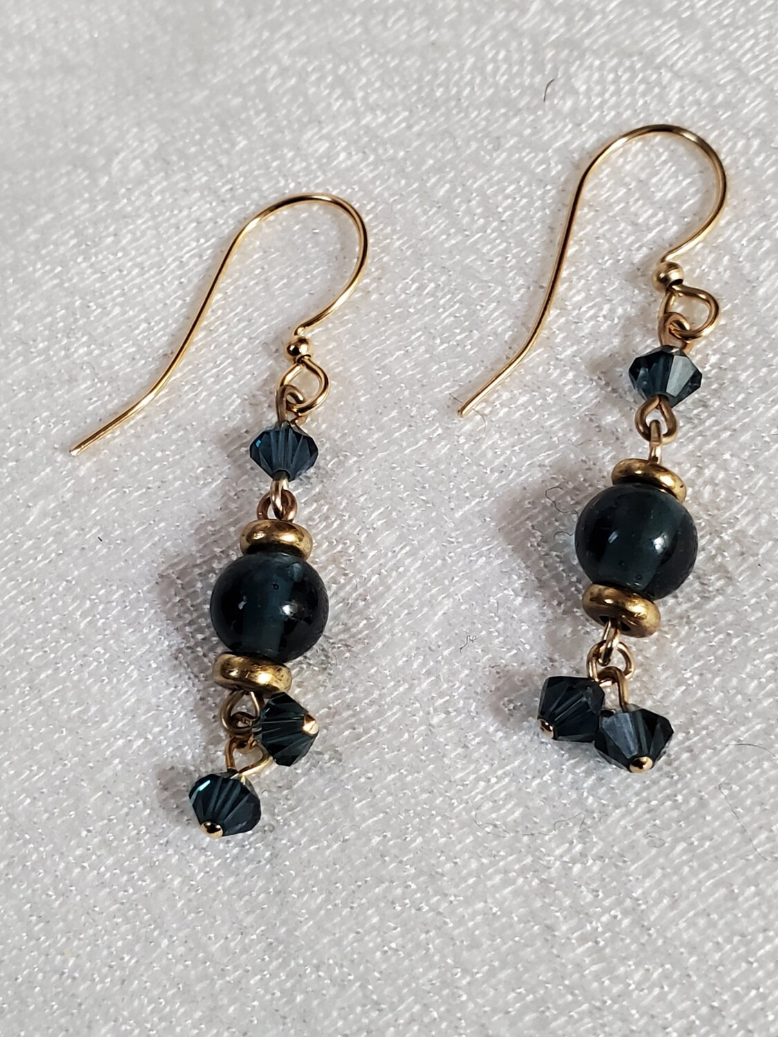 Goldtone Blue Bead Dangle Earrings #860