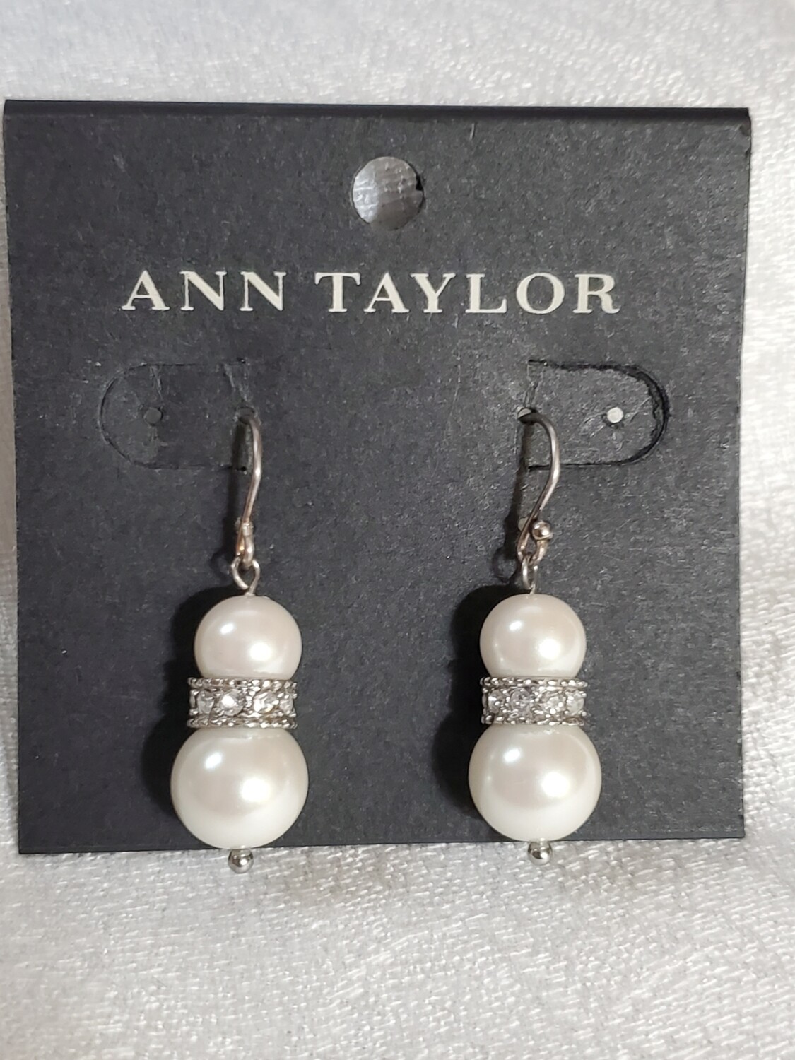 Ann Taylor Rhinestone Faux Pearl Drop Earrings #877