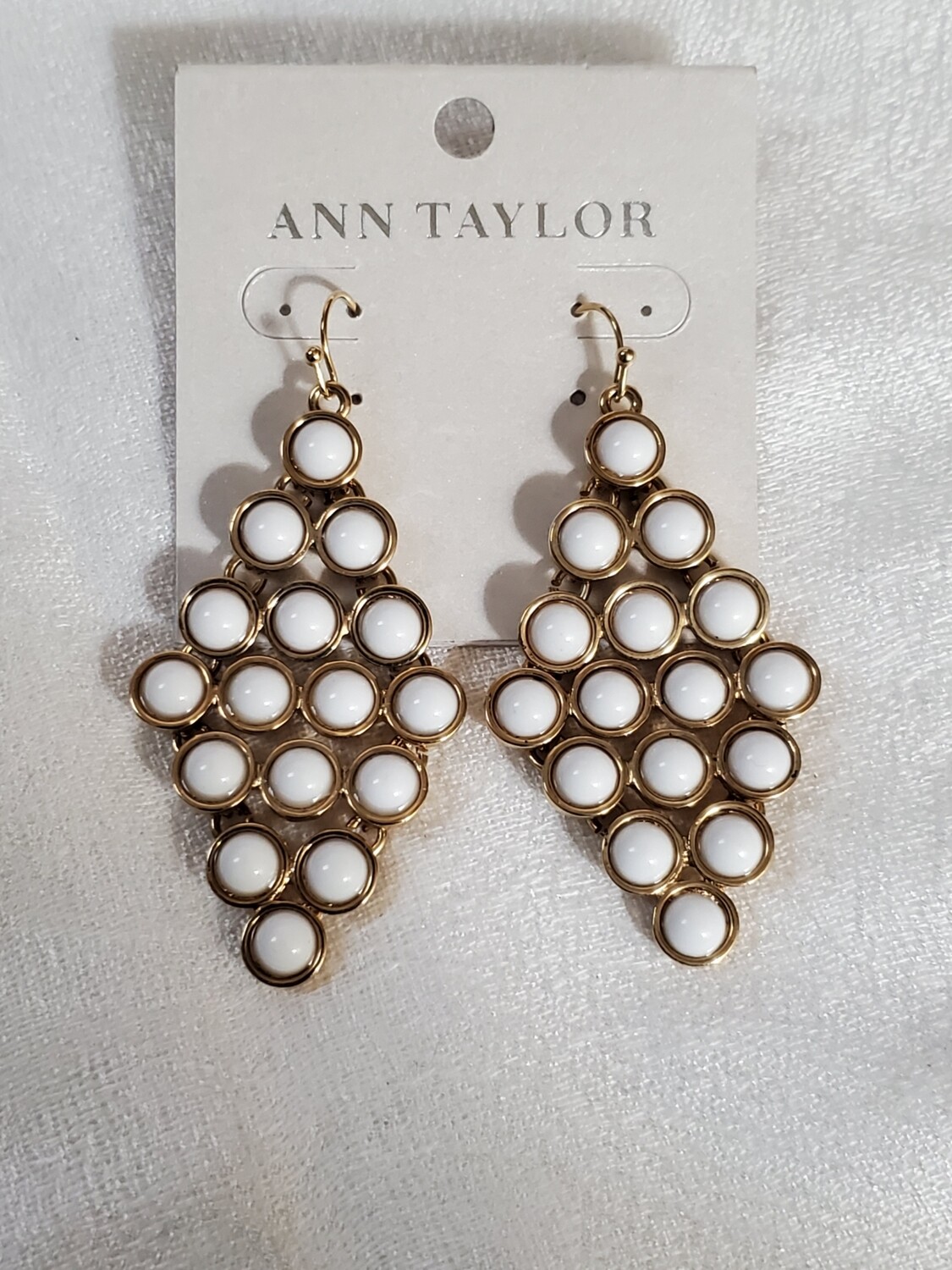 Ann Taylor White Bead Statement Earrings #879