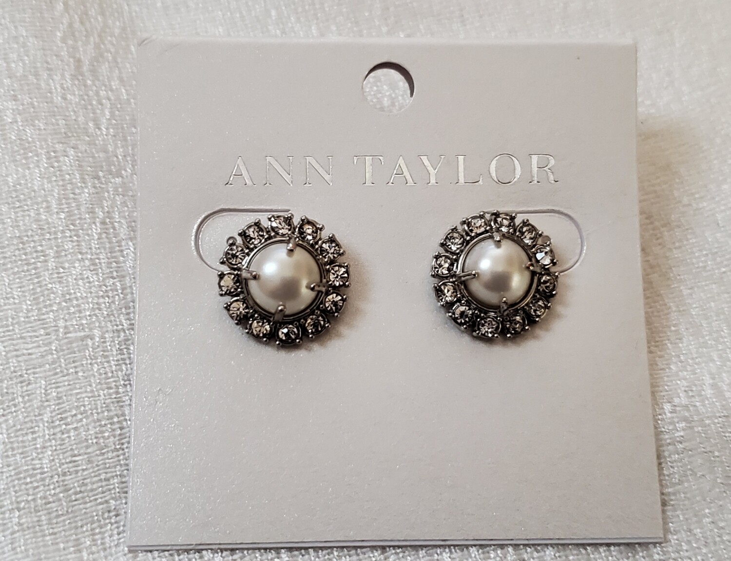 Ann Taylor Rhinestone Faux Pearl Stud Earrings #876