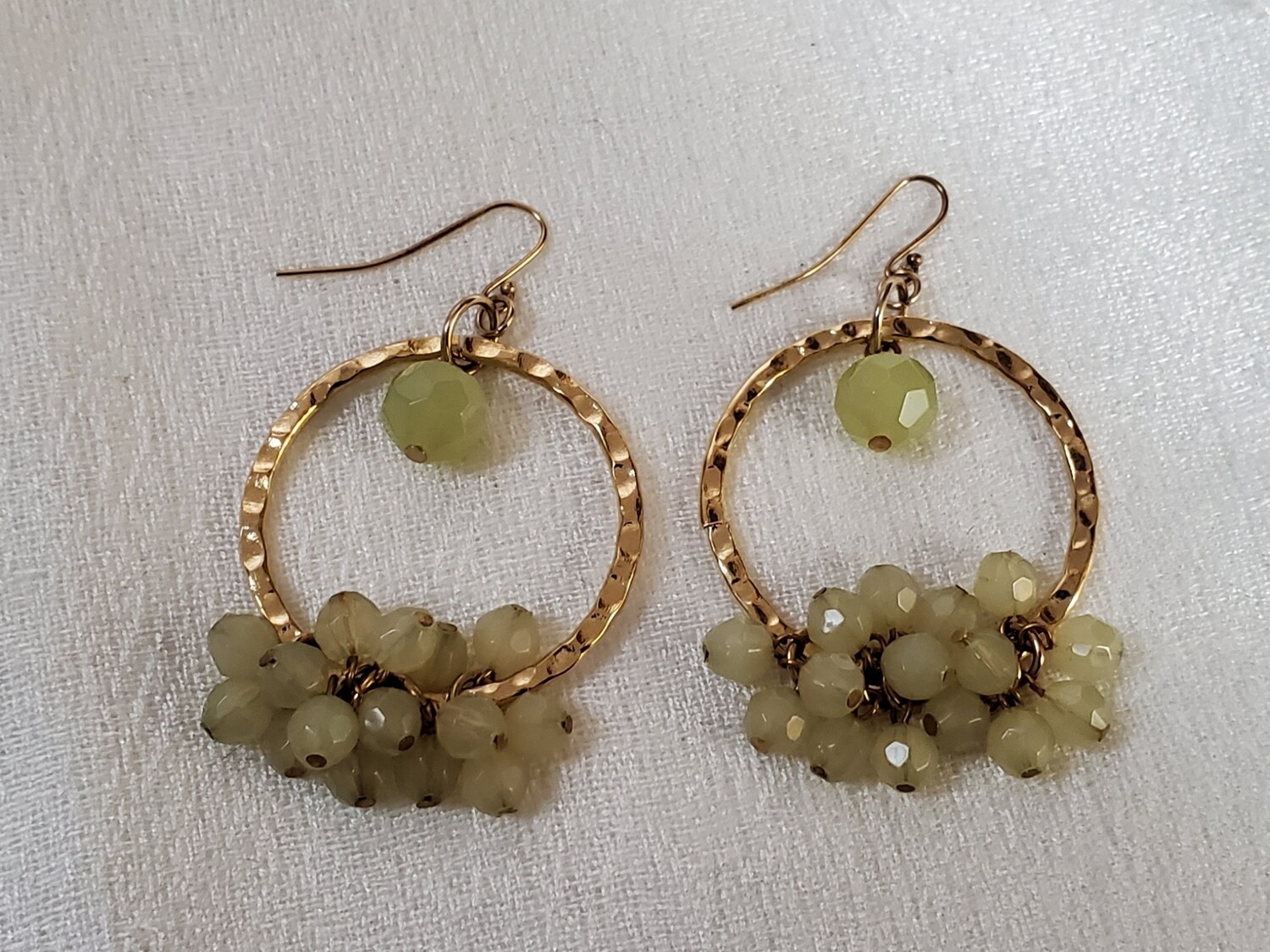 LOFT Lime Bead Hammered Goldtone Hoop Earrings #886