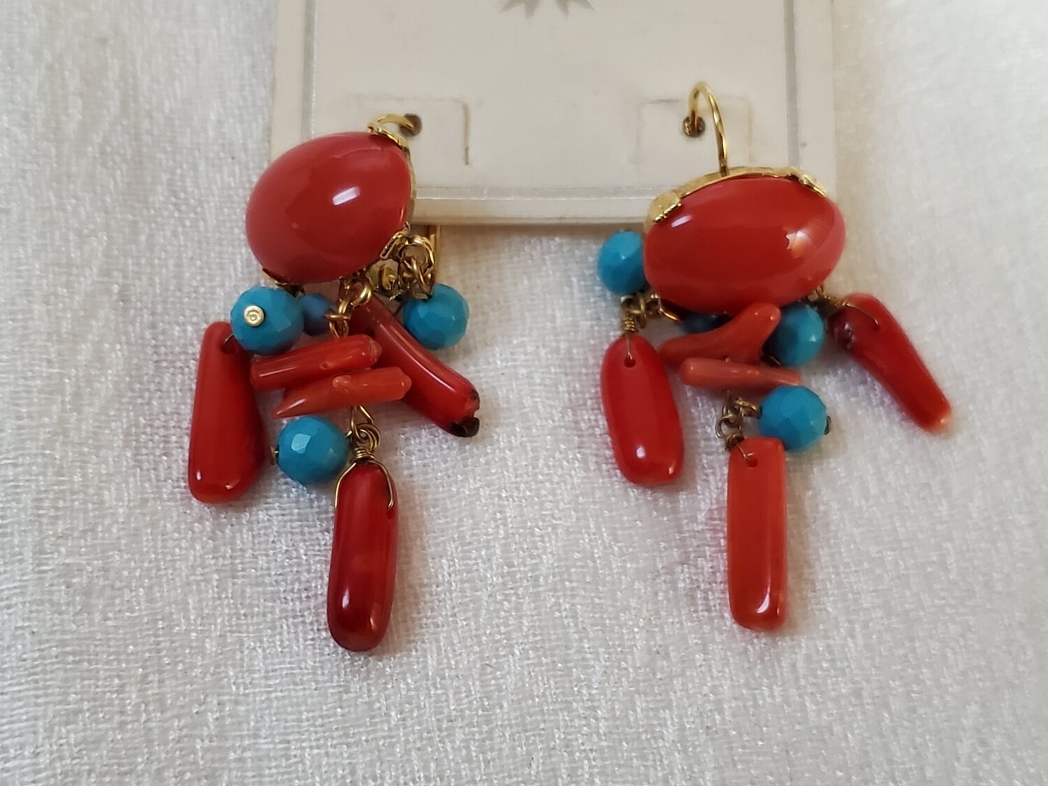 Red and Teal Cluster Bead Earrings #887
