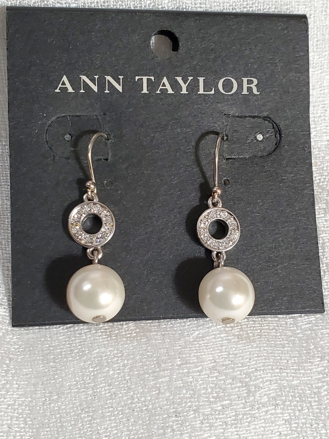 Ann Taylor Rhinestone Dangle Faux Pearl Earrings #893