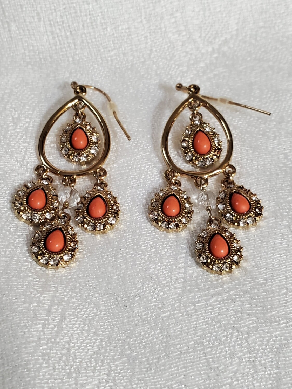 Ann Taylor Goldtone Orange Rhinestone Dangle Earrings #894