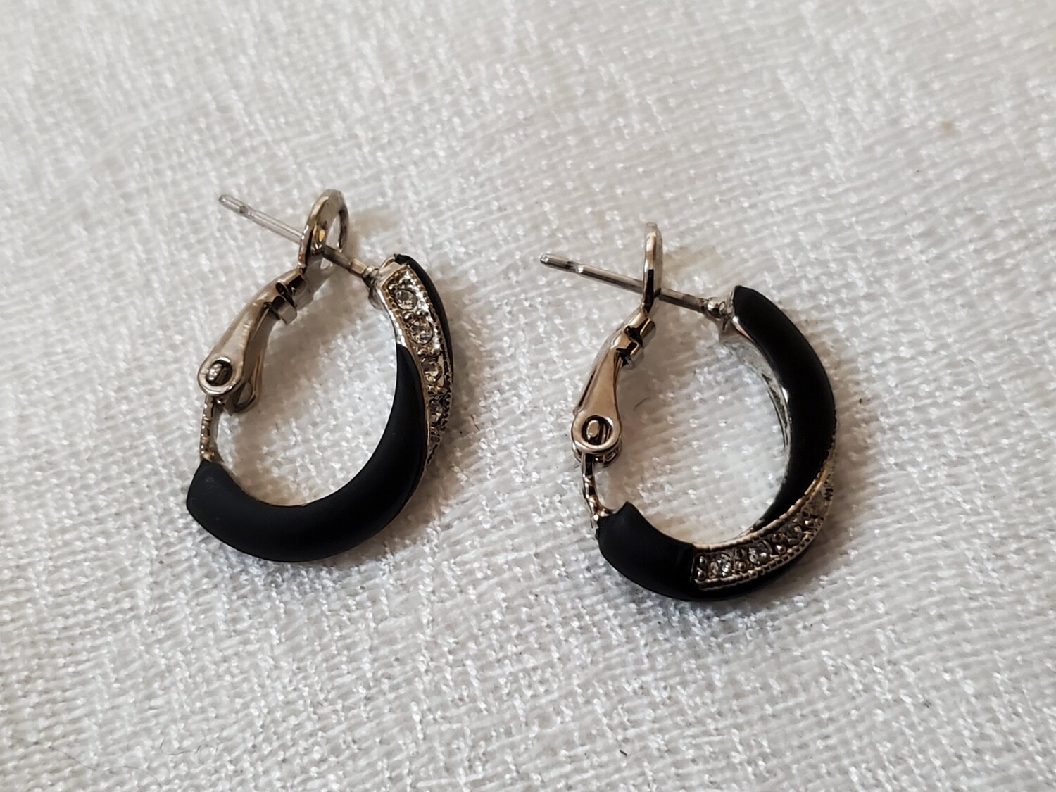 Black Half Hoop Rhinestone Earrings #898