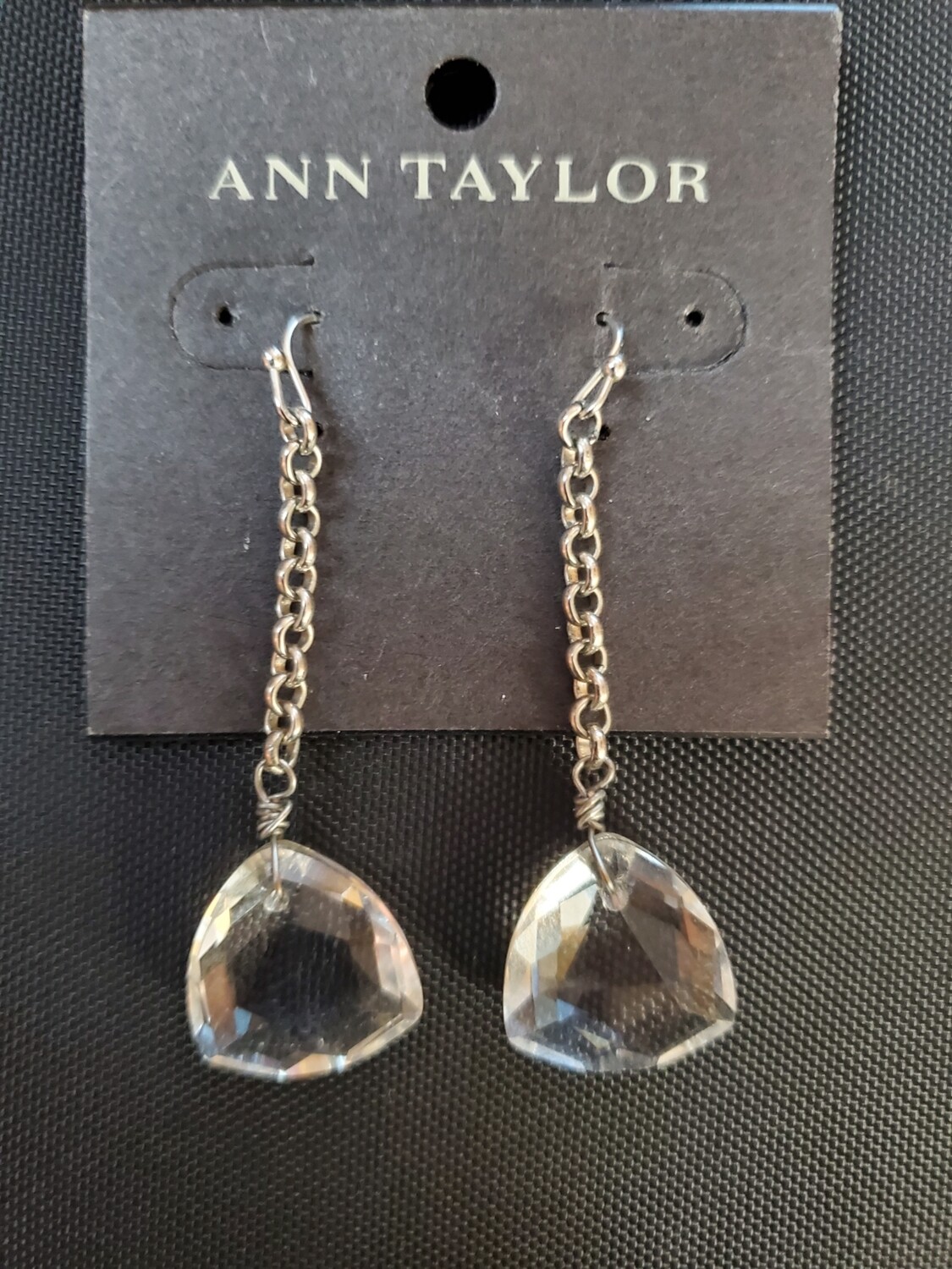 Ann Taylor Clear Facet Stone Drop Earrings #895