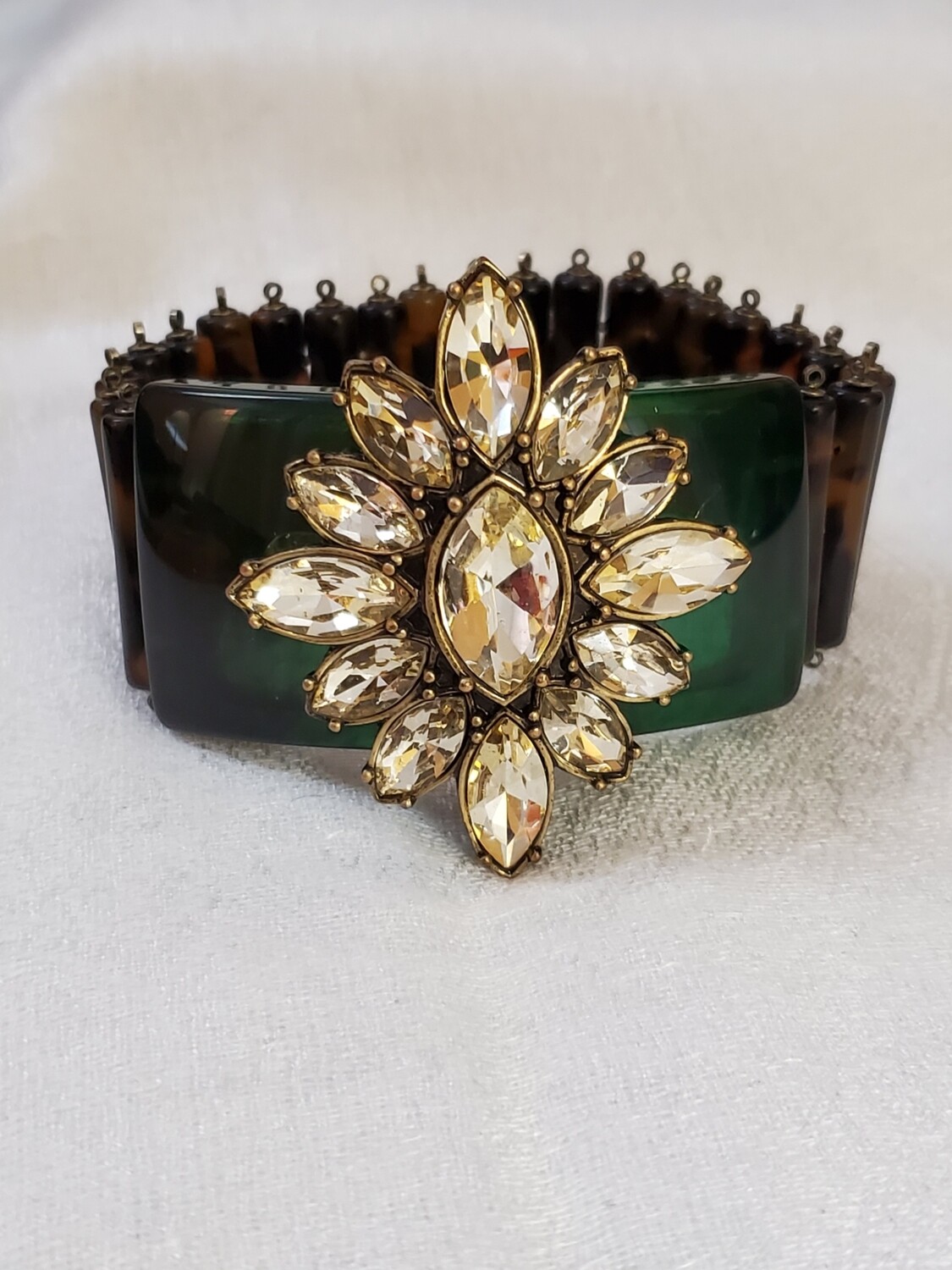 LOFT Tortoise Print Rhinestone Statement Stretch Bracelet #912