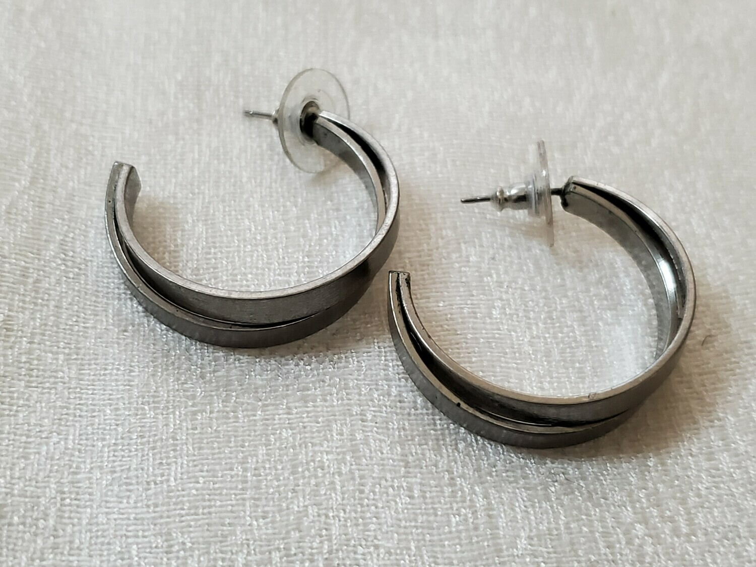 Ann Taylor Brushed Silver Hoop Earrings #859