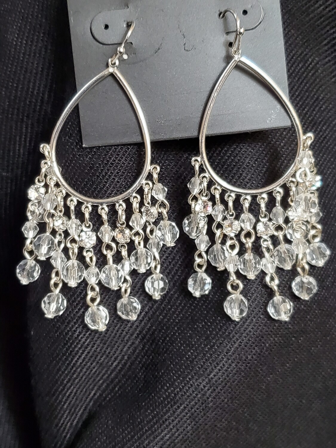 Silvertone Clear Dangle Stone Earrings #978