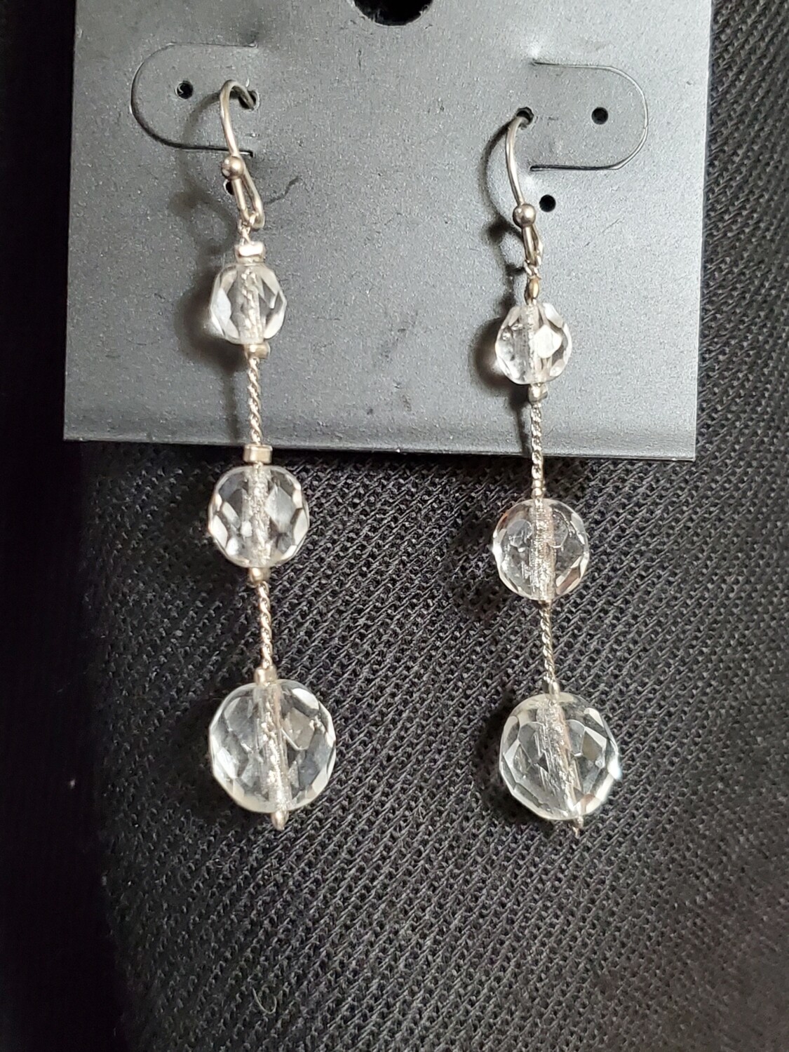Clear Round Facet Bead Dangle Earrings #982