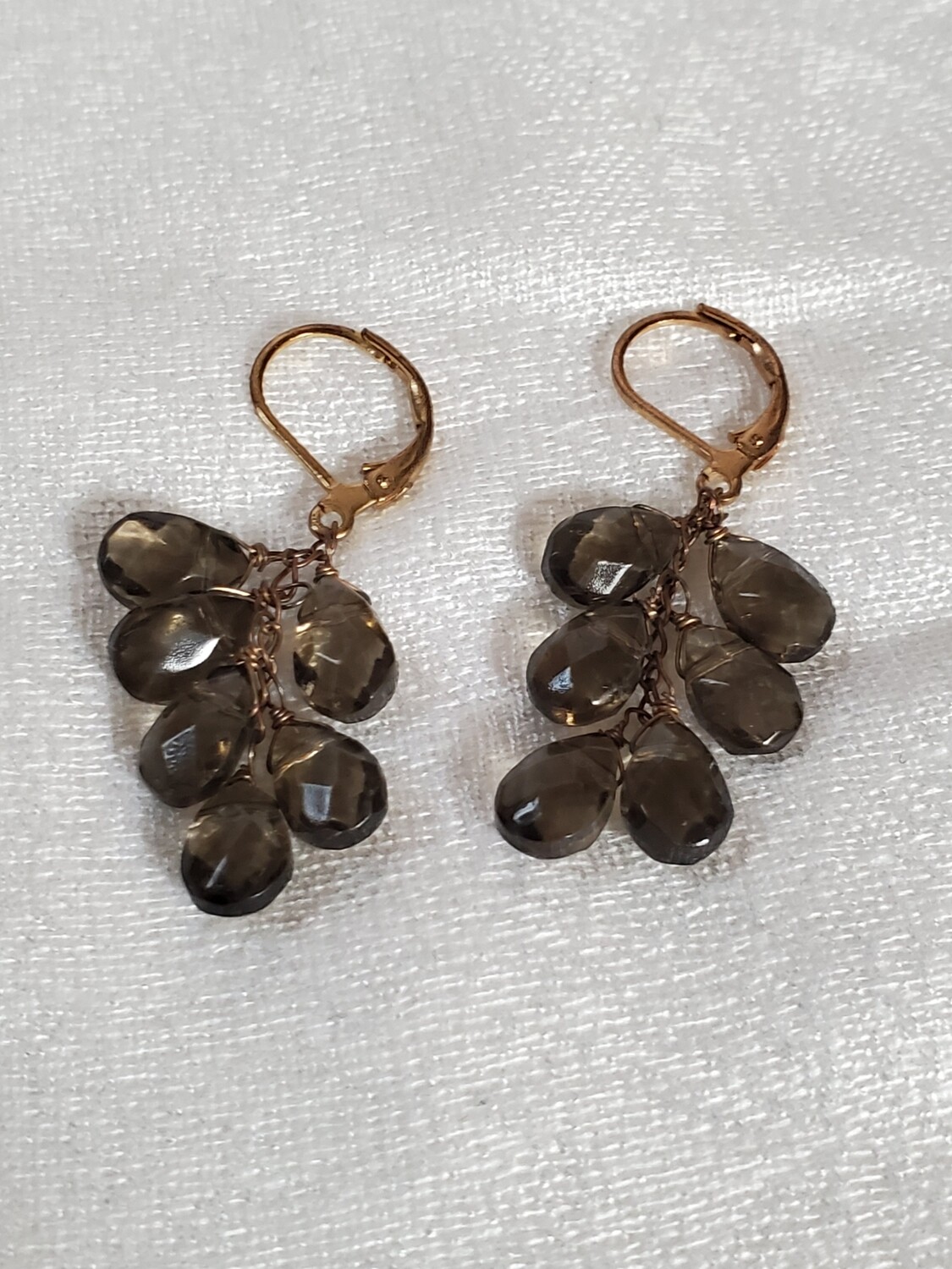 Smoky Grey Dangle Bead Brown Earrings #985