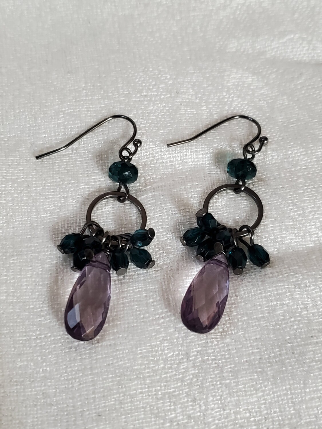 Green and Grey Bead Dangle Earrings #988