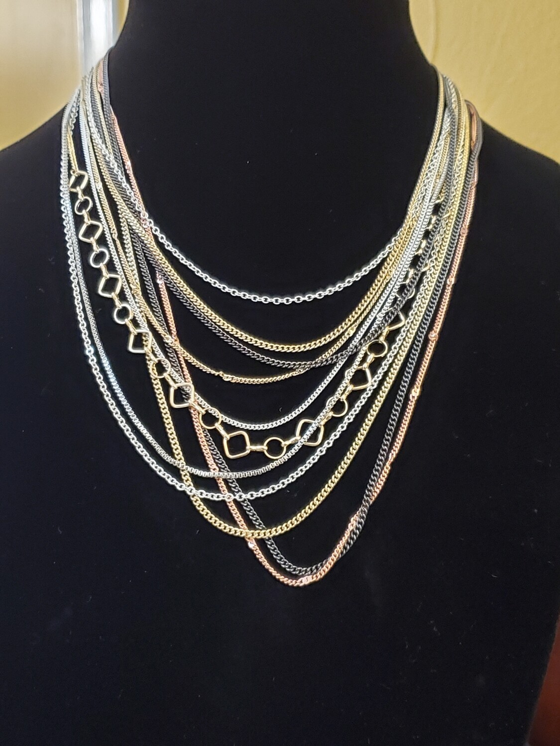 Multistrand Delicate Chain Tri-Color Necklace #1003