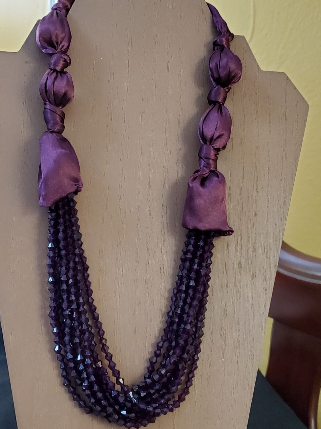Ann Taylor Cranberry Multistrand Satin Ribbon Necklace #1016