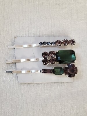 LOFT Green Rhinestone Hair Pins #1031