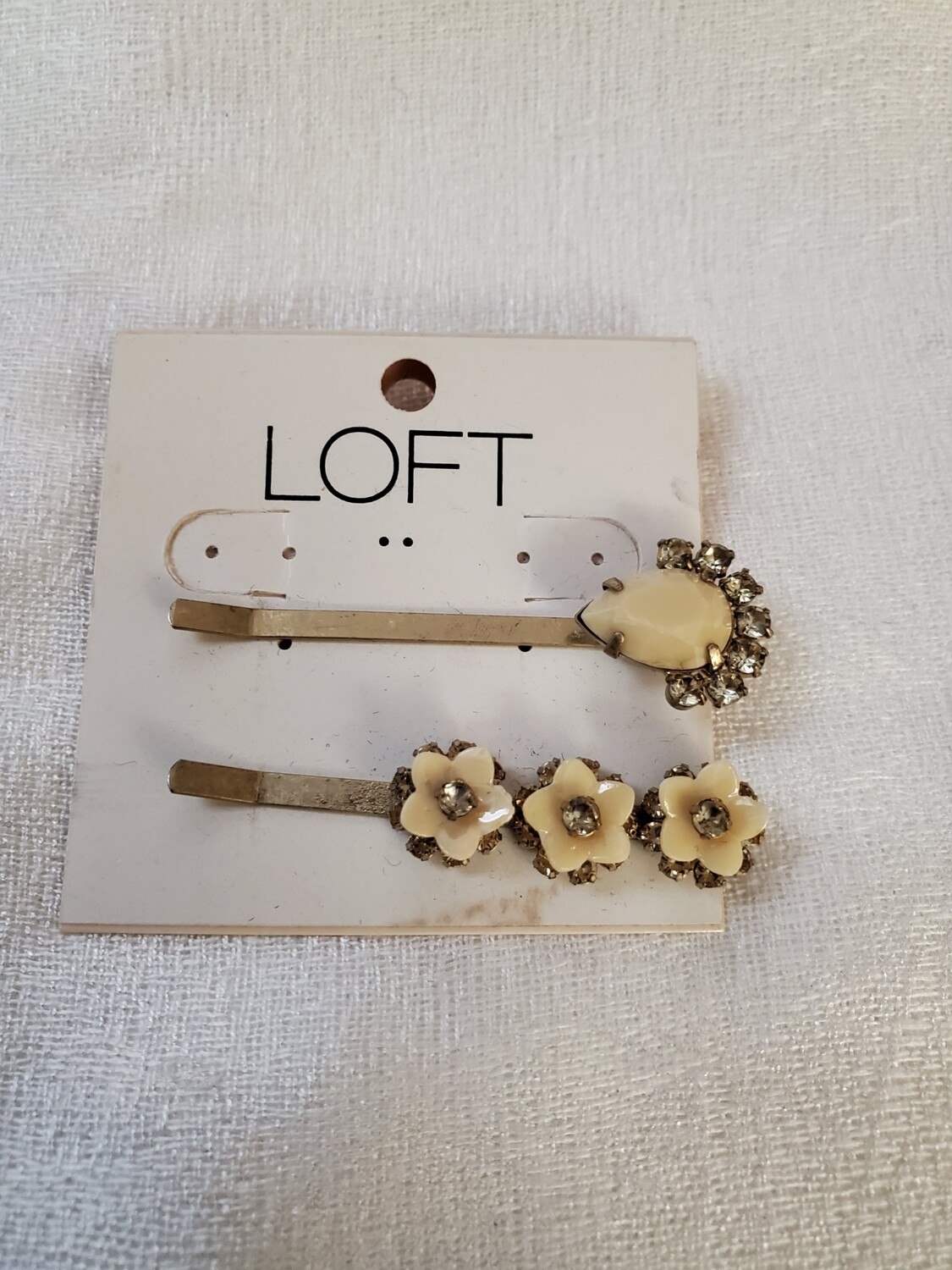 LOFT Ivory Floral Rhinestone Hair Pins #1020