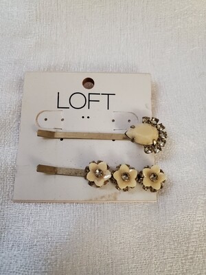 LOFT Ivory Floral Rhinestone Hair Pins #1020