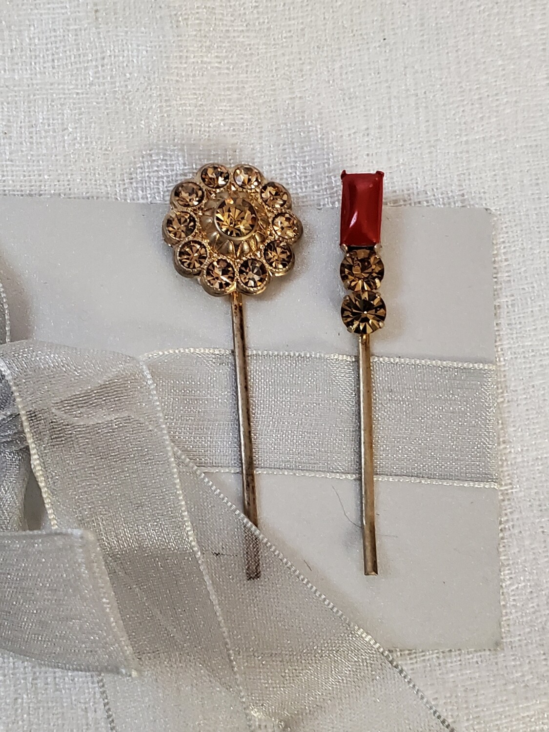 LOFT Red and Gold Rhinestone Hair Pins #1033