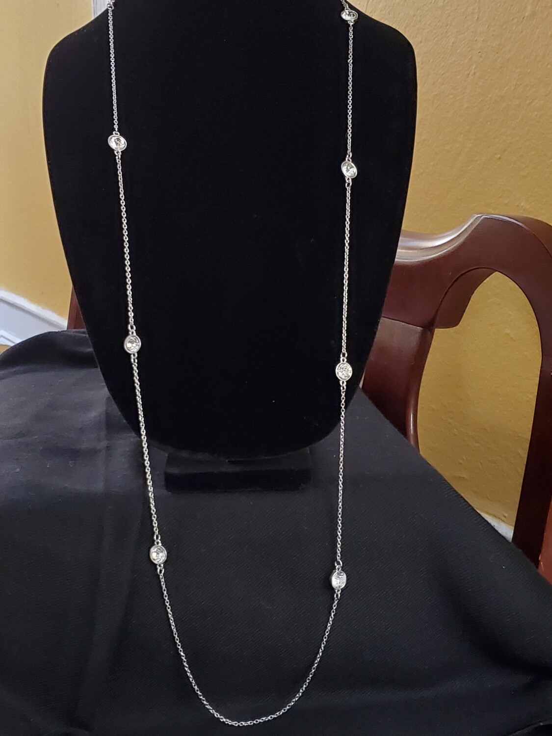 Ann Taylor Delicate Chain Silvertone Rhinestone Necklace #1062