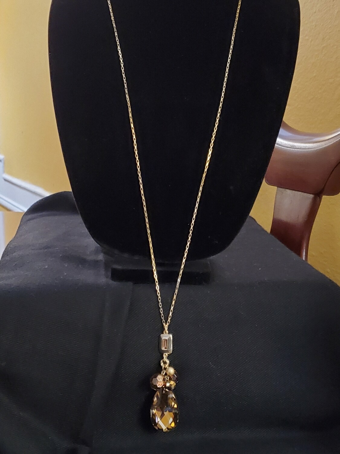 Ann Taylor Delicate Chain Rhinestone Teardrop Necklace #1060