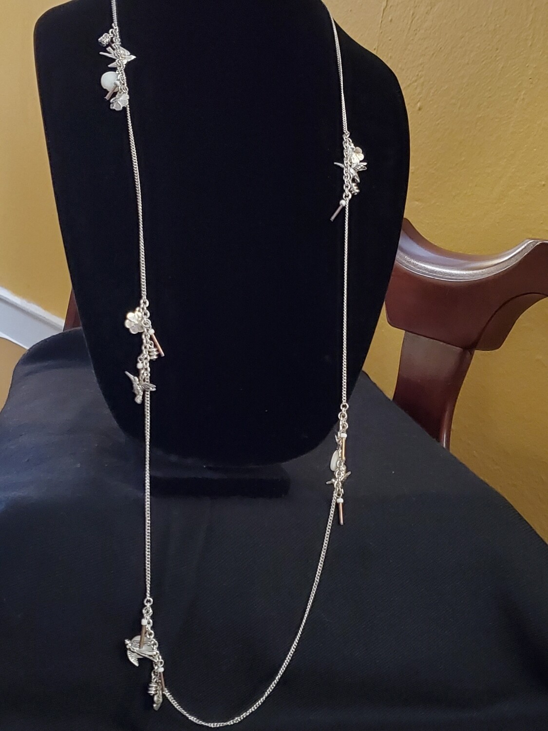 Ann Taylor Silvertone Bird Charm Necklace #1066