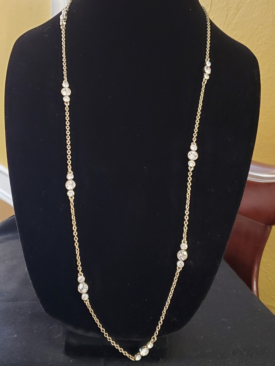 Ann Taylor Goldtone Chain Rhinestone Necklace #1070