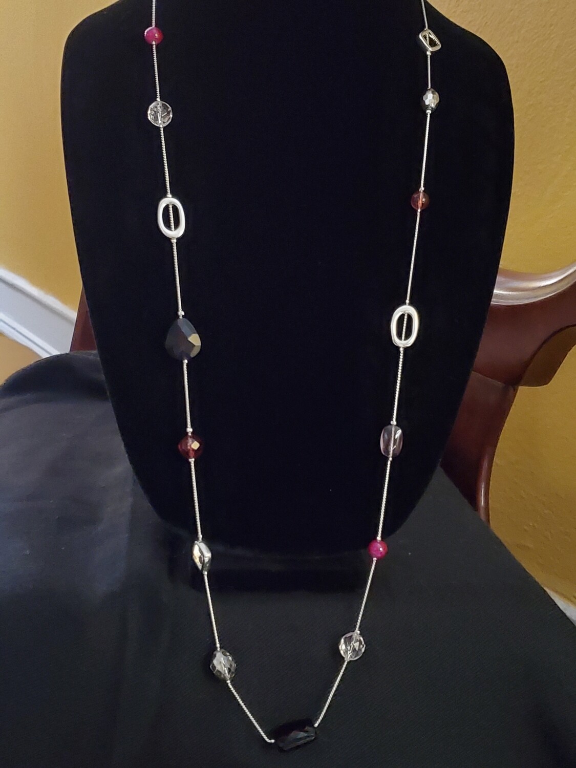 LOFT Silvertone Red Stone Necklace #1072