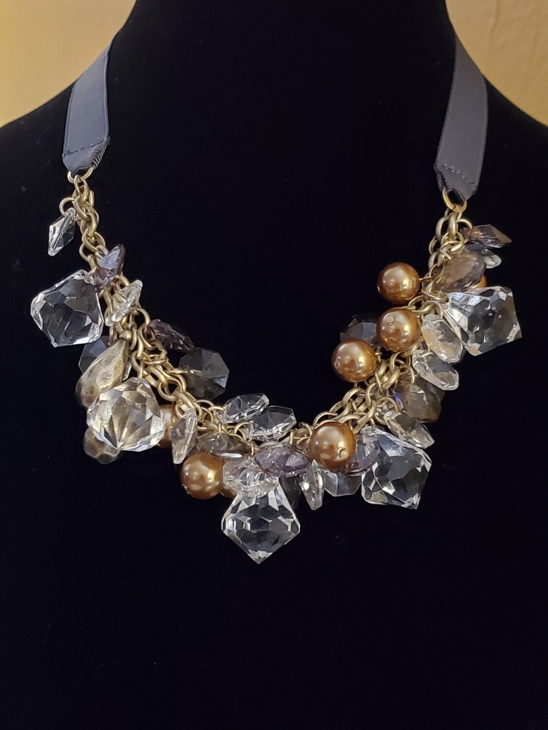 LOFT Grey Rhinestone Cluster Ribbon Necklace #1007