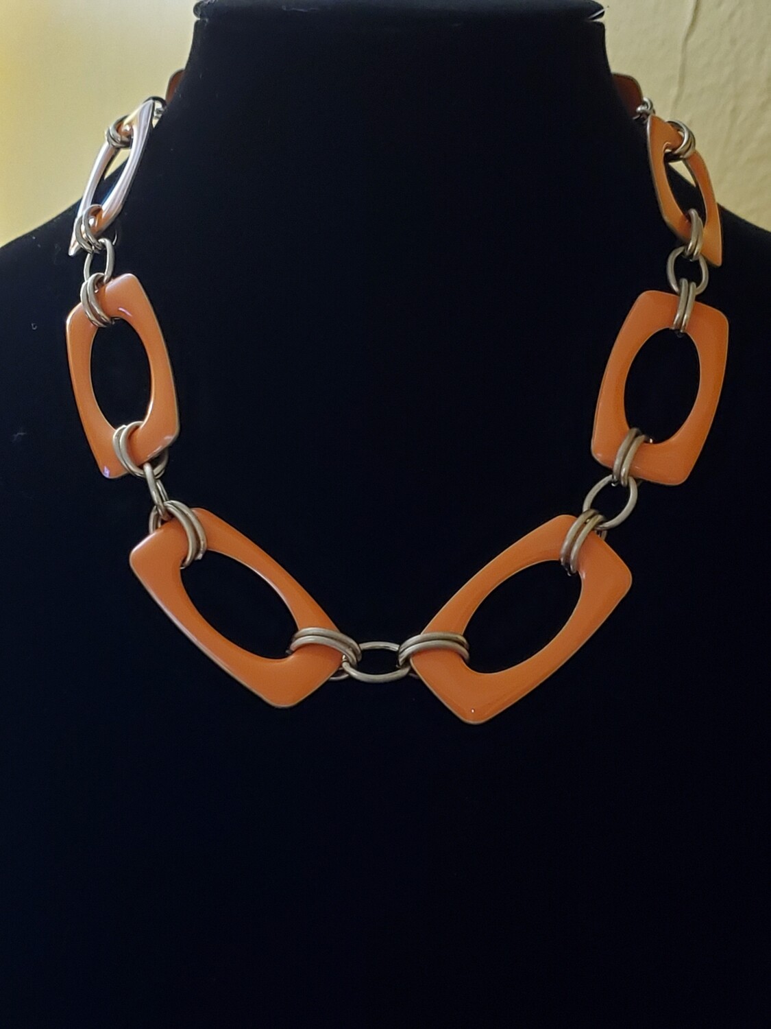 Ann Taylor Orange Enamel Goldtone Link Necklace #1083