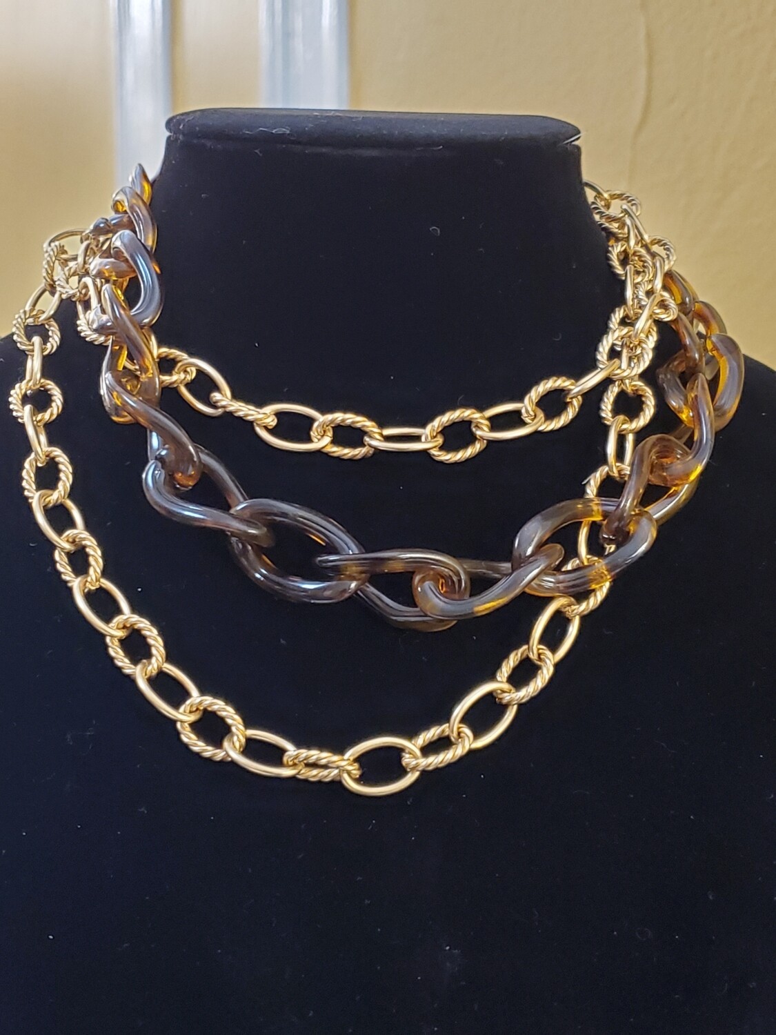 Goldtone Chunky Brown Multistrand Chainlink Necklace #1090