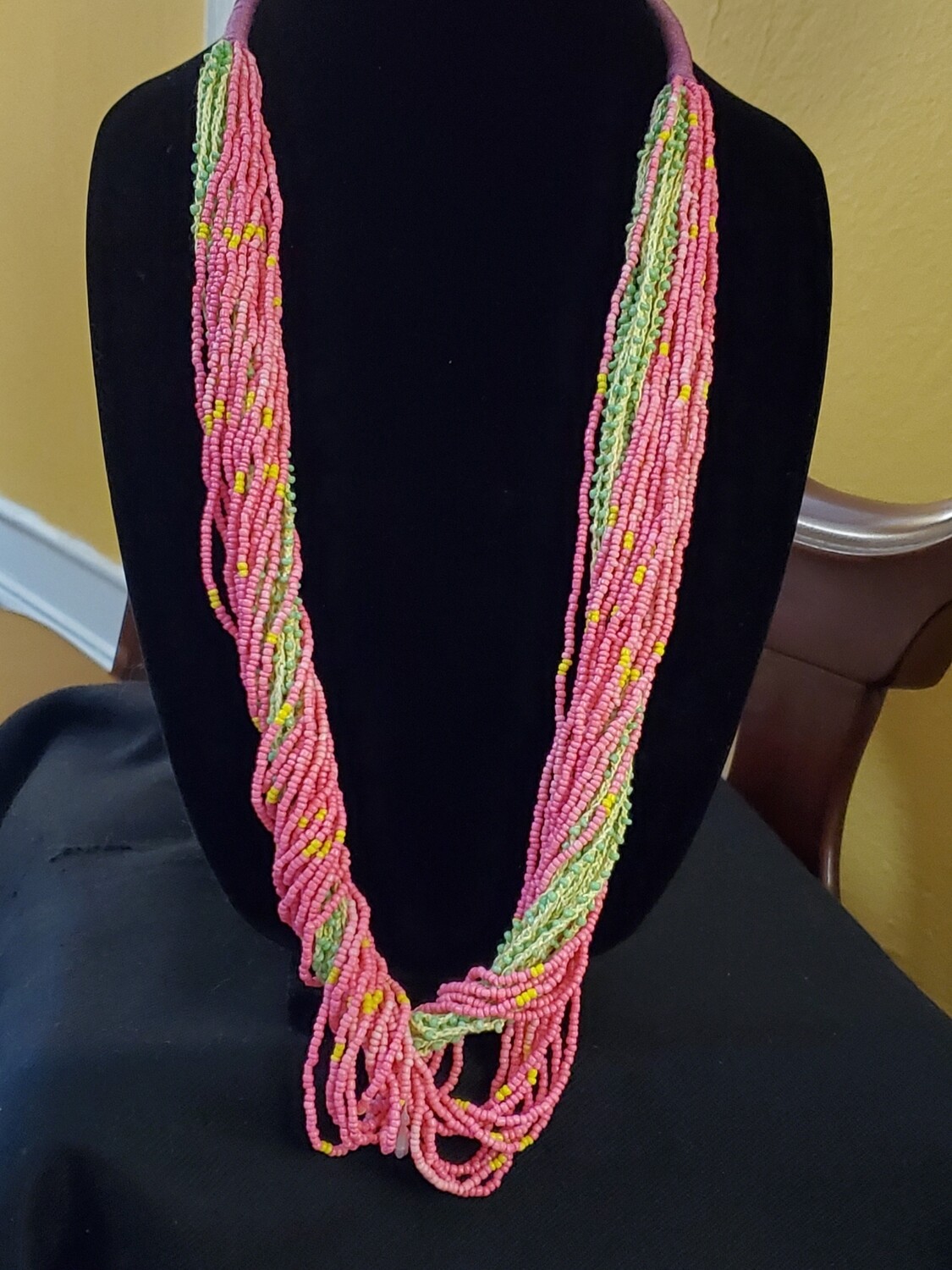 LOFT Pink Lime Seed Bead Multistrand Necklace #1091