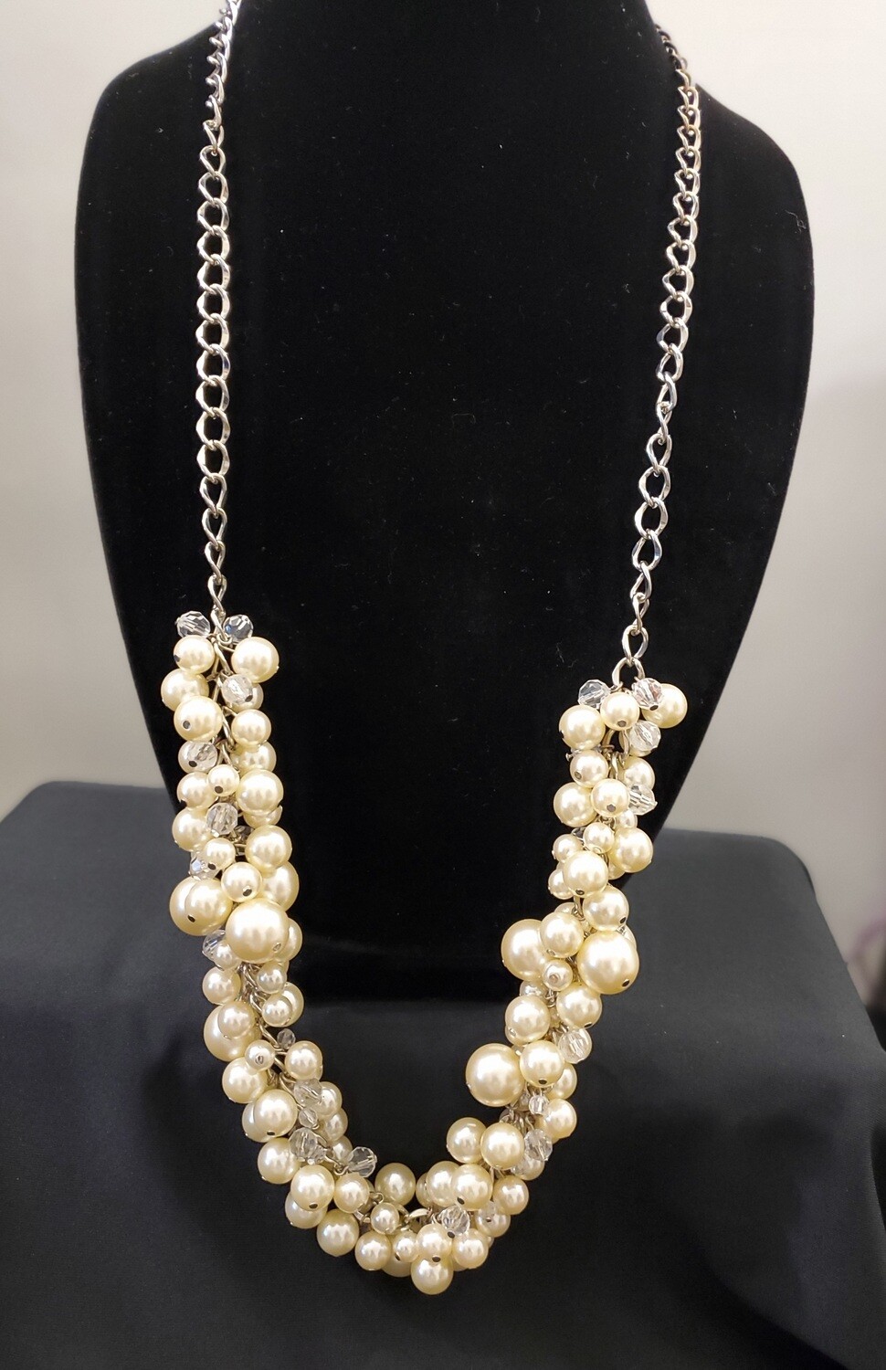 Silver Chain Pearl Cluster Bead Necklace #1414