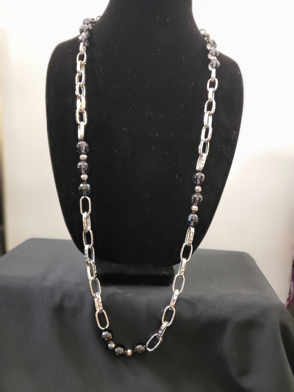 Silver Chainlink Facet Bead Necklace #1413